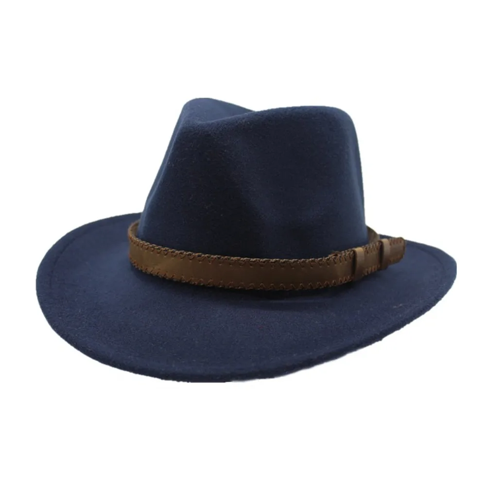 Аутентичная Мужская и женская модная ковбойская шляпа с поясом широкая шляпа из шерсти мягкая фетровая шляпа размер 56-58 см