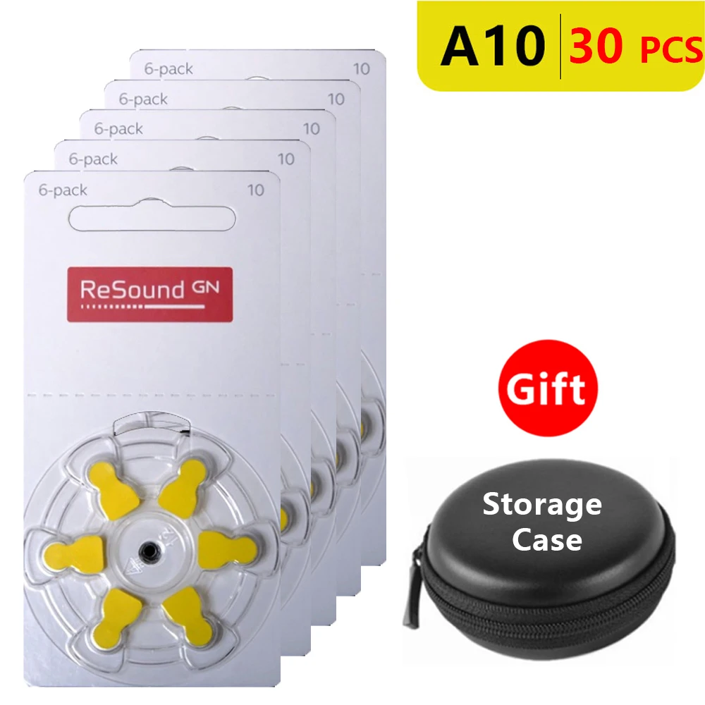 

Hearing Aid Batteries Size 10 za Resound,Pack of 30,Yellow Tab PR70 1.4V Type A10 Zinc Air Battery with Storage Box Case