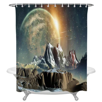

Planet Space Planet Mountain Sunshine Space Print Shower Curtain Waterproof Fabric Shower Curtains Large for Bathroom Curtains
