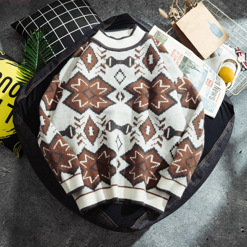Winter Thick Sweater Men's Warm Fashion Retro Casual Knit Sweater Man Sweter Clothes Wild Loose Long-sleeved Pullover Men Winter Thick Sweater Men's Warm Fashion Retro Casual Knit Sweater Man Sweter Clothes Wild Loose Long-sleeved Pullover Men