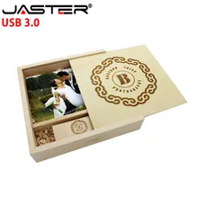 JASTER с логотипом по индивидуальному заказу, деревянная USB 3,0 photo memory stick+ коробка usb flash drive 4 ГБ 8 ГБ 16 ГБ 32 ГБ 64 ГБ Флешка U диск свадебный подарок