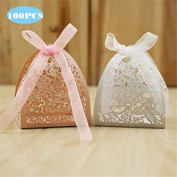 

100PCS Rose Carved Hollow Wedding Candy Box Wedding Party Creative Candy Box Package Birthday Party Favor Bags