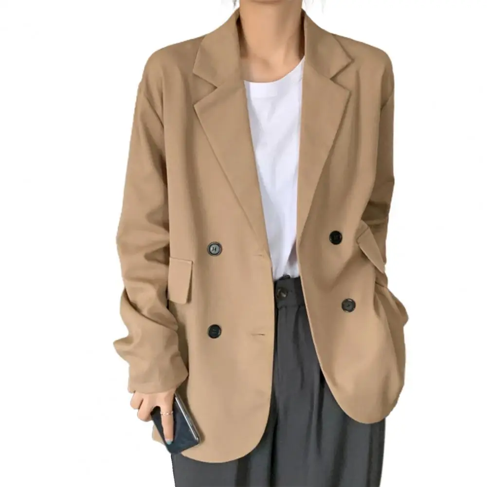 

Blazer Women Double Breasted Oversized Suits Jacket Official Ladies Loose Long Sleeve Thin Blazer Cardigan Suit Coat for Wedding