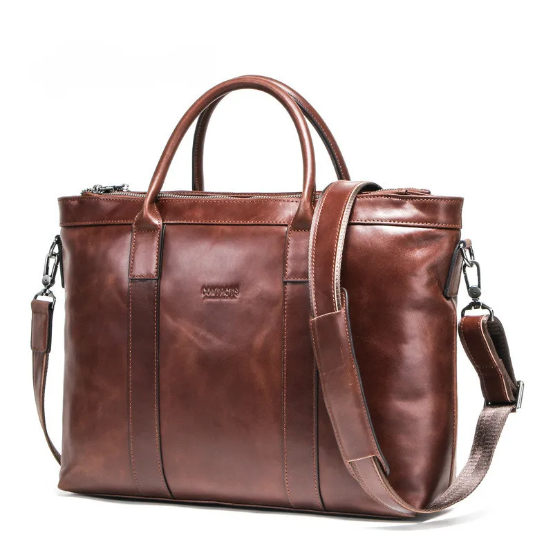 

Men's business briefcase leisure leather can hold 14-inch computer handbag Single oblique straddle bag brown