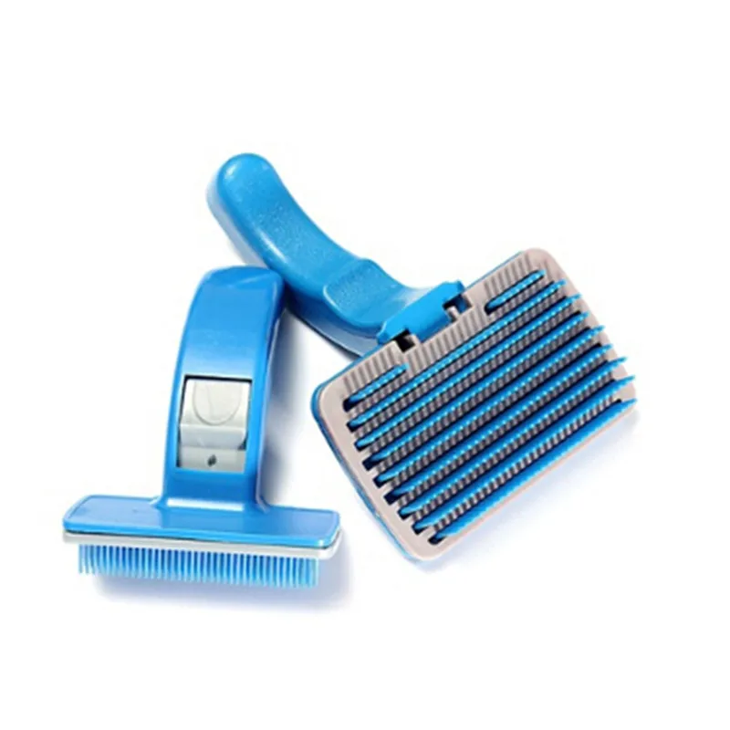 Pet Cleaning Brush Easy Self Cleaning Pet Brush Comb Bristle Slicking Comb Professional Tool - Цвет: blue