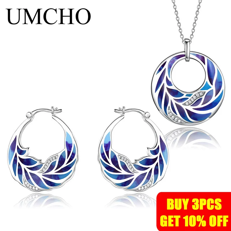 UMCHO 925 пробы серебряные изумруд ювелирные наборы для женщин драгоценный камень кольцо кулон ожерелье для женщин Свадебная вечеринка подарок ювелирные изделия