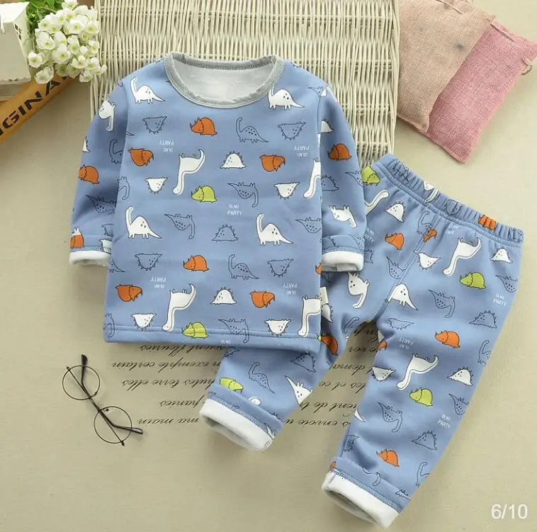 Комплекты одежды для сна для мальчиков осенне-зимние детские повседневные хлопковые топы из плотного бархата+ штаны Домашняя одежда из 2 предметов для маленьких девочек