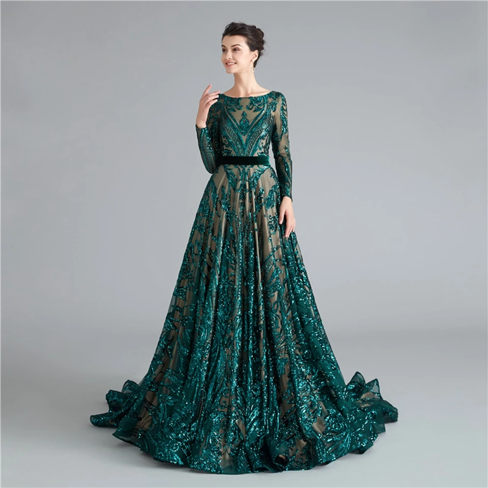 Lakshmigown Dubai Muslim Evening Party Gowns Dresses Burgundy Elegant Arabic Women Sequins Prom Dresses Long Sleeves