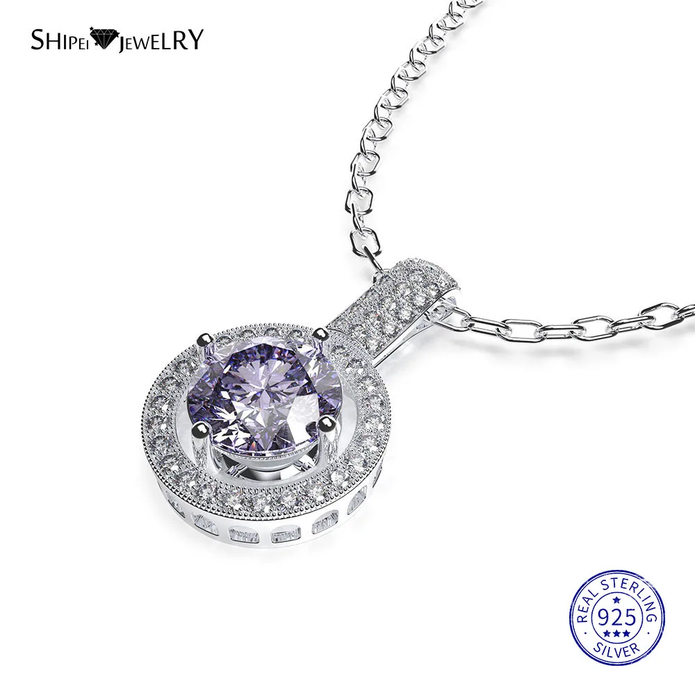 Purple Sapphire Shipei 925 пробы серебряные ювелирные изделия Сапфир Изумруд Рубин круглый кулон ожерелье для женщин Подарок на годовщину - Цвет камня: Purple Sapphire