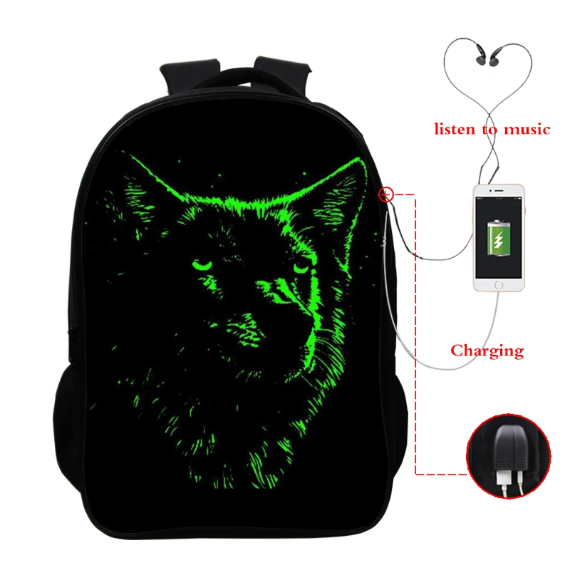 backpack 1 Рюкзак с принтом животных Волк крутой Тигр обратно в школу рюкзак дорожный рюкзак с зарядным устройством мешок Dos - Цвет: backpack 1
