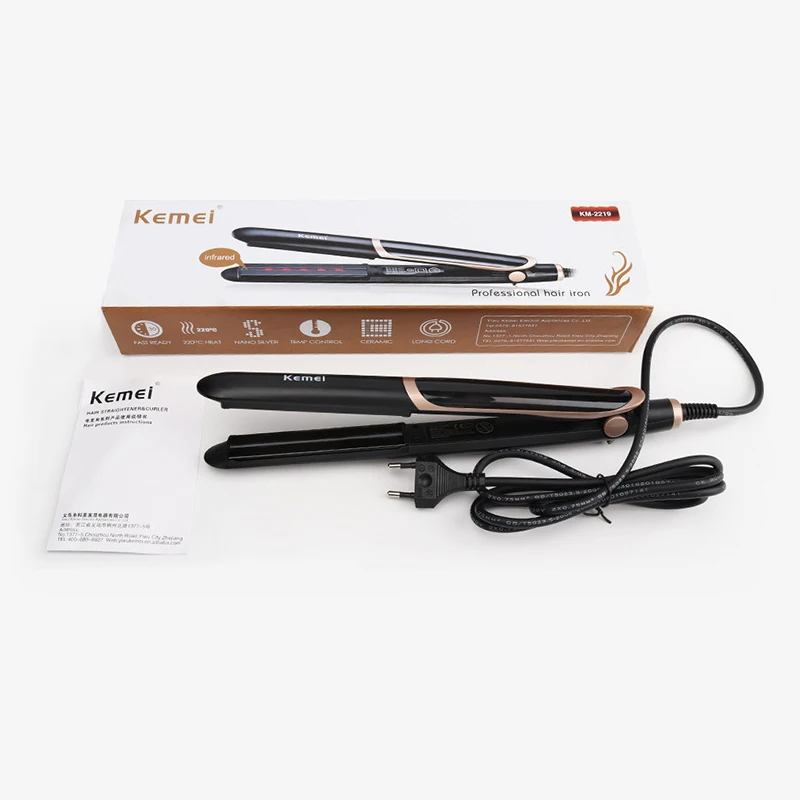With original box Kemei выпрямитель для волос, инфракрасные цифровые выпрямители, утюжок для завивки волос, шина для быстрого нагрева, Термостатические инструменты 45D - Цвет: With original box
