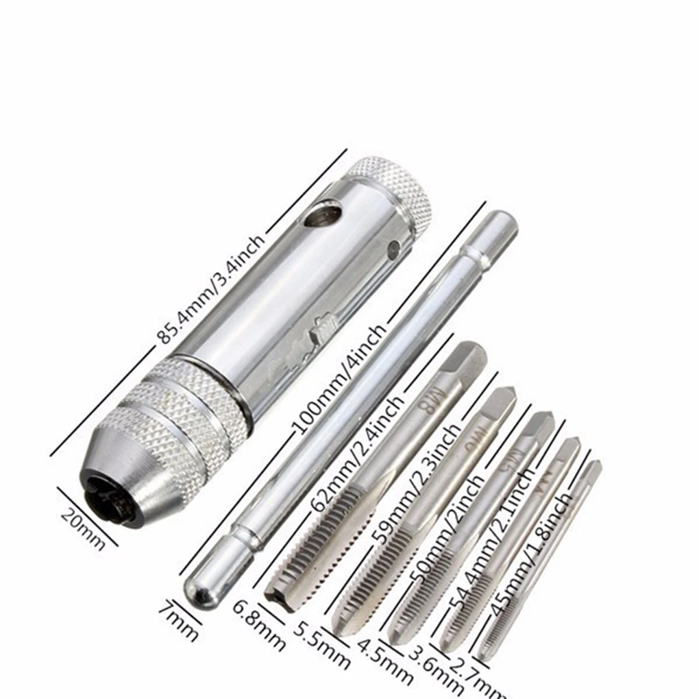 6Pcs/set T Handle Tap Wrench Ratchet Spanner with M3-M8 Screw Taps Thread Metric Plugs Machinist Hand Tools Tap& Die Set