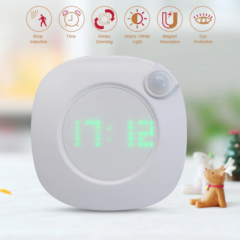 Wall Clock With Motion Sensor Night Light Usb Pir Sensor Two Lighting Color Adjustable Brightness Magnet Alarm Clock Night Lamp Wall Clocks Aliexpress