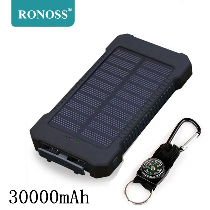 Внешний внешний аккумулятор на солнечной батарее, двойной USB, внешний аккумулятор для путешествий, 30000 мА/ч, внешний аккумулятор для мобильного телефона