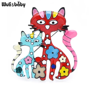Wuli & baby 커플용 꽃 에나멜 고양이 브로치 핀, 여성용 보석 선물, 2021 새해 패션 배지, 2 개