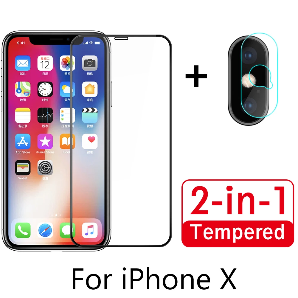 for iPhone X Screen Protector Film For XS MAX 2 In 1 Camera Lens &amp Guard glass | Мобильные телефоны и аксессуары