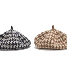 LVYI008 продвинутый шерстяной берет, кепка с клетчатым принтом, мягкая теплая шапка, берет, кепка в английском стиле для девочки, артист тыквы, шапка