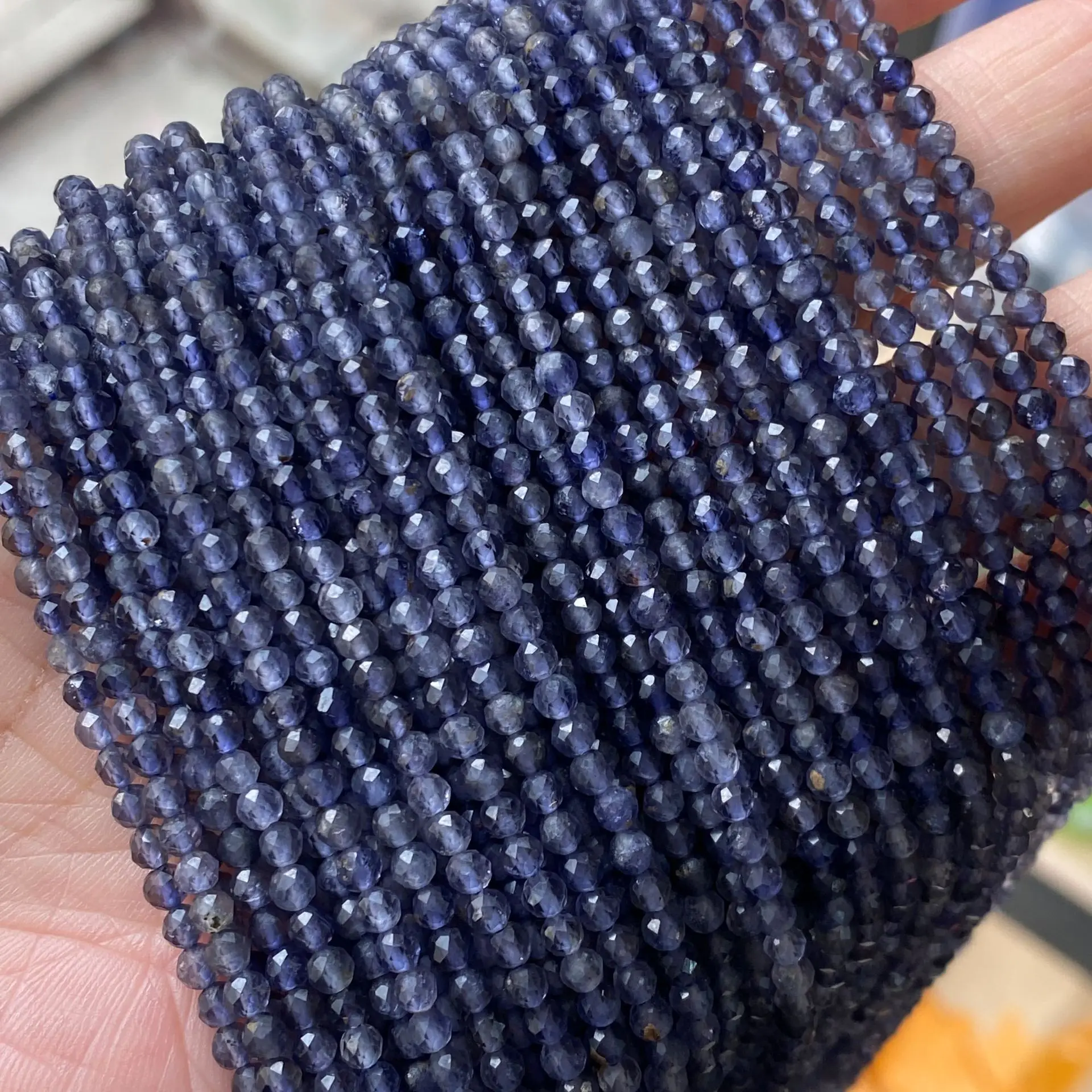 2 strNatural  Blue Beads Micro Faceted 2 3 4mm  Small Lolite  Loose Beads 15.5