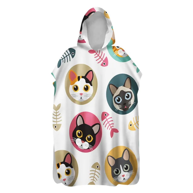 2021 Microfiber Sunscreen Quick-Drying Cartoon Cat Beach Towel Warm Change Bathrobe Swimsuit Ultralight Travel Cloak Surf Poncho 1