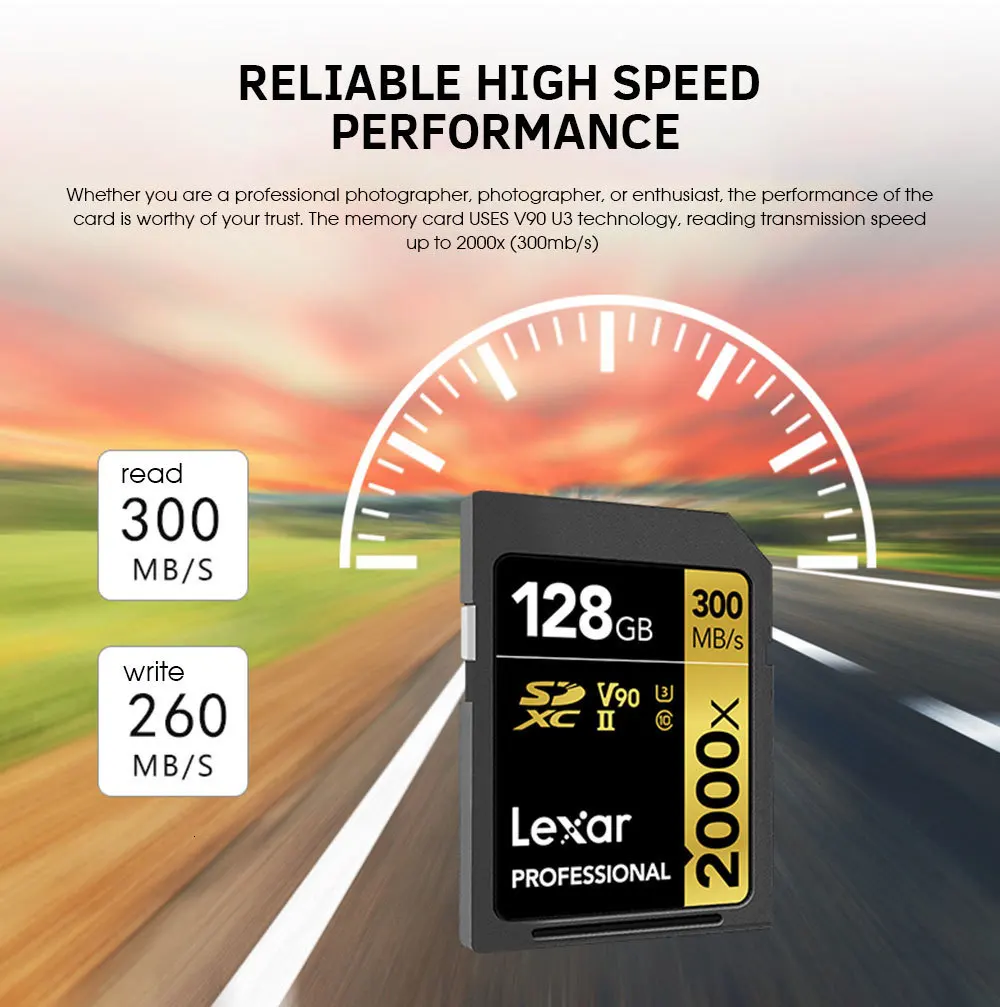 Профессиональная sd-карта Lexar 2000x300 МБ/с высокоскоростная SDHC SDXC 32 Гб 64 Гб 128 ГБ UHS-II U3 карта памяти для видео 4K Full HD