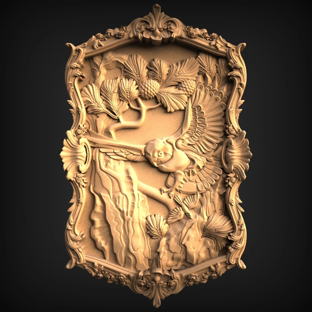 animal eagle in frame 3d model relief for cnc carving engraving STL file format | Инструменты