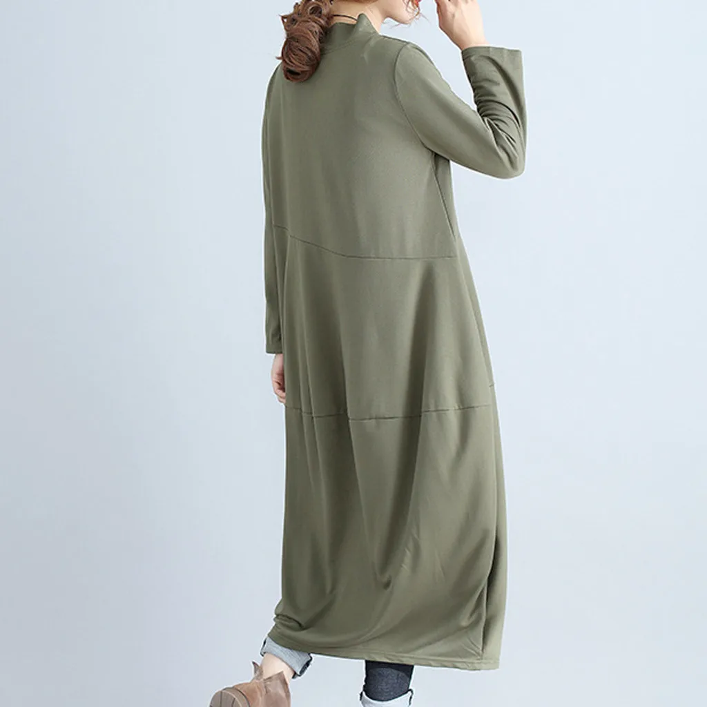 nuevos trajes модное женское длинное платье с длинным рукавом, водолазка, однотонное Плиссированное льняное свободное платье espalda cruzada para mujer
