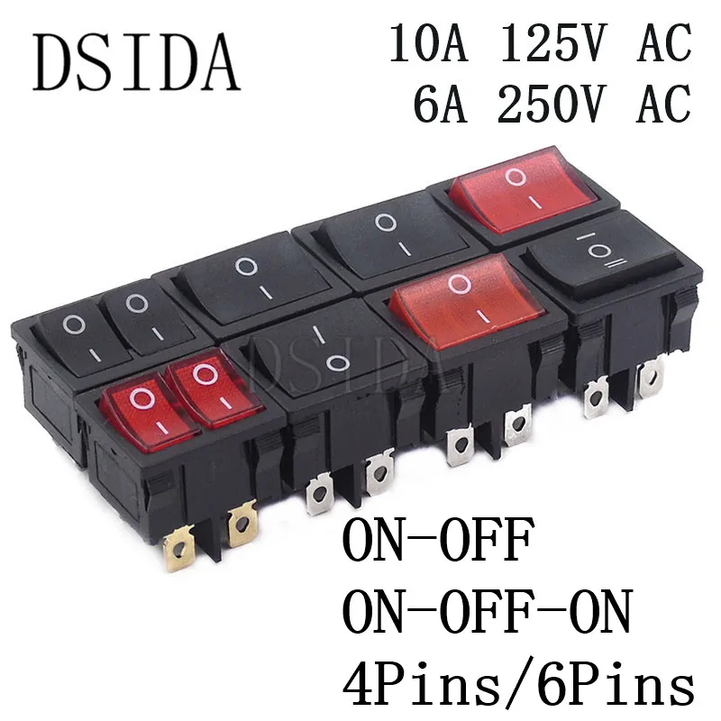 

21*24mm Rocker Switch ON-OFF 2 Position 4 Pins / 6 Pins Electrical equipment With 10A 125VAC / 6A 250VAC Light Power Switch