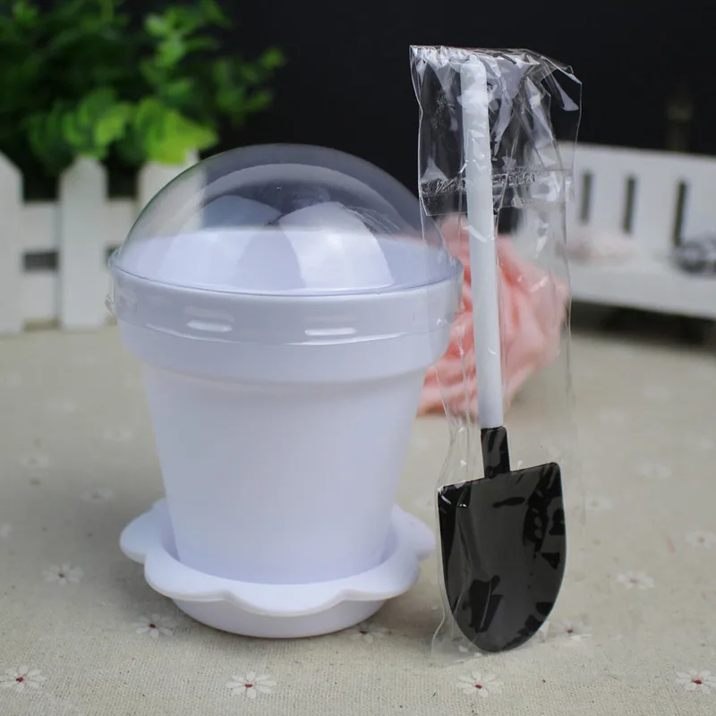 20 шт. креативные DIY греющиеся десертный Декор плотные пластиковые чашки вечерние на день рождения одноразовые чашки для мороженого с крышкой и ложкой - Цвет: Белый
