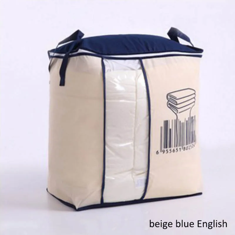 beige blue English Пылезащитные мешки высокие тканевые органайзеры сумка для хранения одеяло Органайзер нетканый для хранения домашних запасов Многофункциональный 46*51*28 см - Цвет: beige blue English