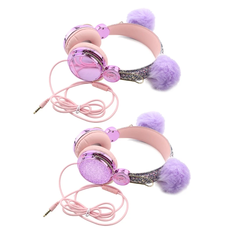 Kids Plush Cat Ears USB 3 5mm Wired Stereo Headset Mobile Computer Universal Hea NEW 2020