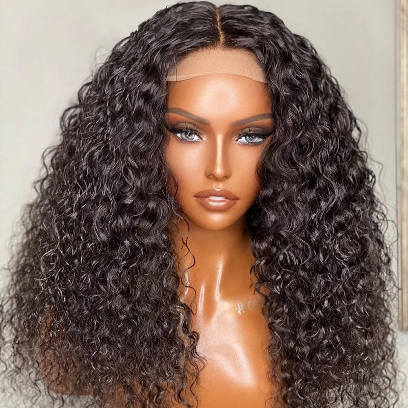 

26 inch Jet Black Long Kinky Curly Lace Front Wig For Women Human Remy Baby Hair Preplucked Brazilian hair