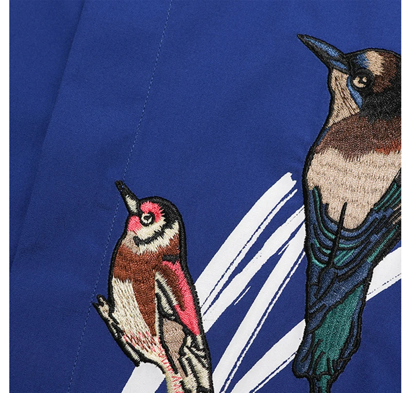 New Europe and America Magpie Embroidery Men's Shirts Animal Fashion Long Sleeve Chinese Style Slim Fit Casual Solid M-4XL