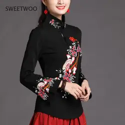 Cheongsam Women Plus Size Tops 2021 Summer Fashion Cotton Blend Splicing  Turtleneck Embroidery Chinese Style Qipao Shirts Woman