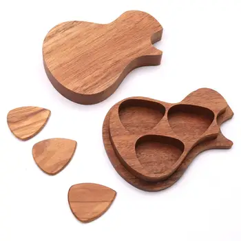 

Guitar Picks Wooden Picks Box Container Set Musical Instrument Accessories With 3 Picks For Hold Case Care Tool
