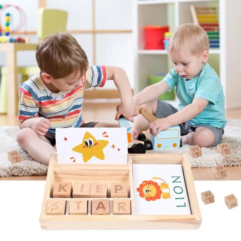  Montessori Baby Wooden Toy Spelling English Word Game Letters Cardboard Teaching blocks Spell Word  - 4000216042135