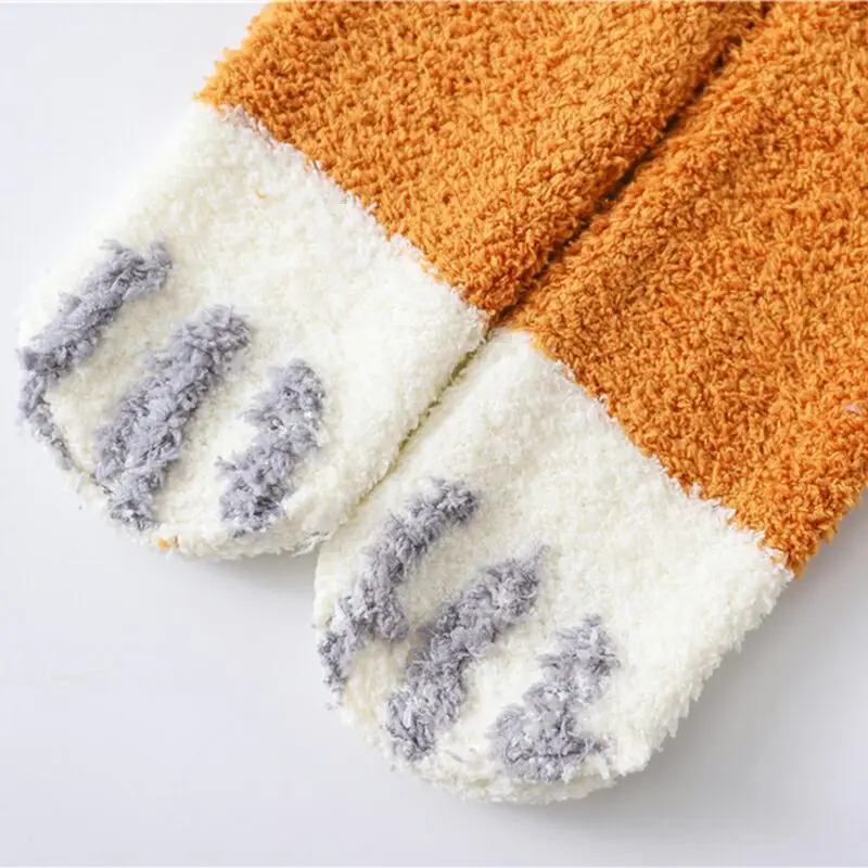 2 пар/лот = 4 шт., осенне-зимние Бархатные носки кораллового цвета, модные женские толстые теплые носки с когтями из мультфильмов