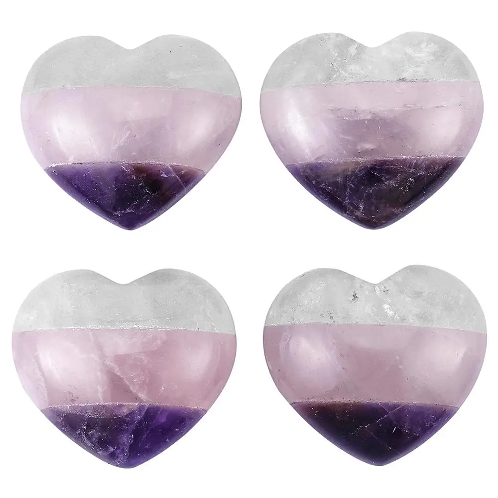 TUMBEELLUWA 1.7'' Healing Hand Carved Mixed Natural Crystal Quartz Love Heart Colorful Pocket Stone,Palm Worry Stone