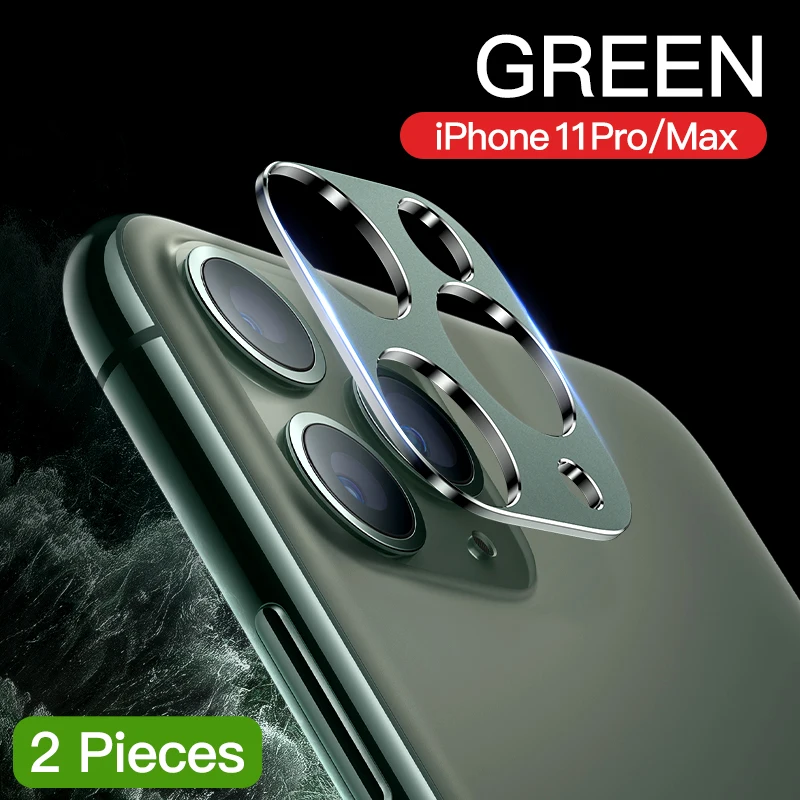 Защитное кольцо для объектива камеры на iPhone 11 Pro защитная рамка для iPhone 11Pro MAX телефон металлический сплав защитная накладка для задней панели телефона - Цвет: 2 pc green metal