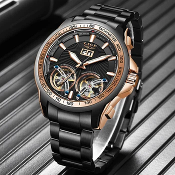 

Men Mechanical Watches LIGE Top Brand Tourbillon Sport Male Watch Luxury Business Automatic Wrist Watch Men 100Meter Waterproof