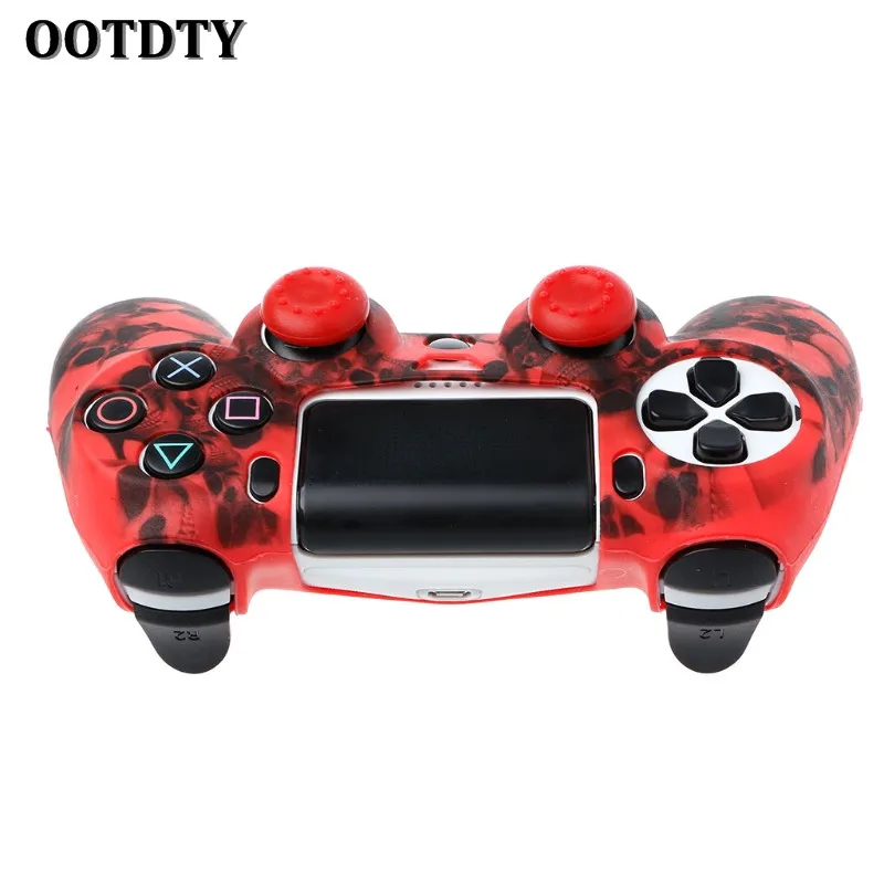 Silicone Gel Rubber Soft sleeve Skin Grip Cover Case+2 Caps For Playstation 4 PS4 Pro PS4 Slim Gamepad Protect Camouflage Camo