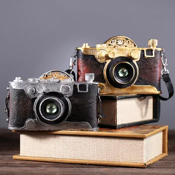 

European Style Retro Mini Camera Model Vintage Sculpture Handicrafts Antique Camera With Straps Home Office Decor Crafts Gift
