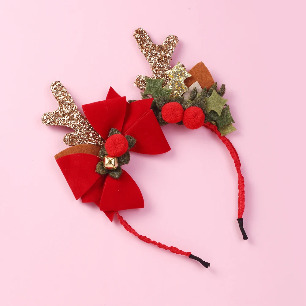 Marrón y Rojo Paquete de 2 Halloween y accesorio para el pelo de la mascarada Fiesta Cosplay Astas de renos lindas Diadema Headwear Hair Hoop para diademas de Navidad 