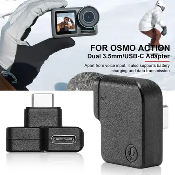 

For DJI Lingbi Sports Camera Audio Adapter Dual USB-C To 3.5MM Microphone Adapter Compatible With For DJI OSMO Action Accessorie