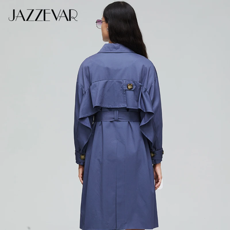 JAZZEVAR Новое поступление осенний плащ хаки пальто женская повседневная верхняя одежда пальто высокого качества хлопок с поясом модные женские плащи 9009-1