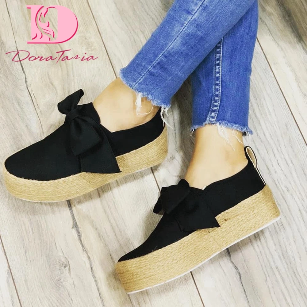 DoraTasia 2020 New Arrivals Large Size 43 Women Loafers Flats Round Toe Med Heel Butterfly-kont Flats Spring/Autumn Woman Shoes