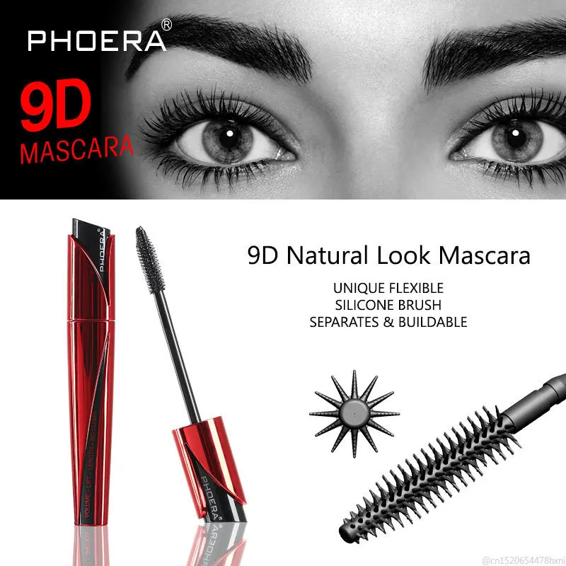 

PHOERA Black 9D Mascara Rimel for Eyelash Extension Thick Waterproof Natural Lengthening Curling Silk Fiber Lash Makeup TSLM1