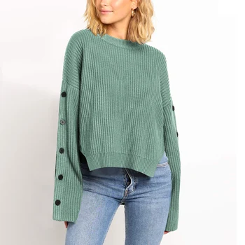 

Women Knitted Sweater Solid Color Deep V Neckline Side Split jersey mujer invierno 2019 Long Sleeve Casual Streetwear Pullover