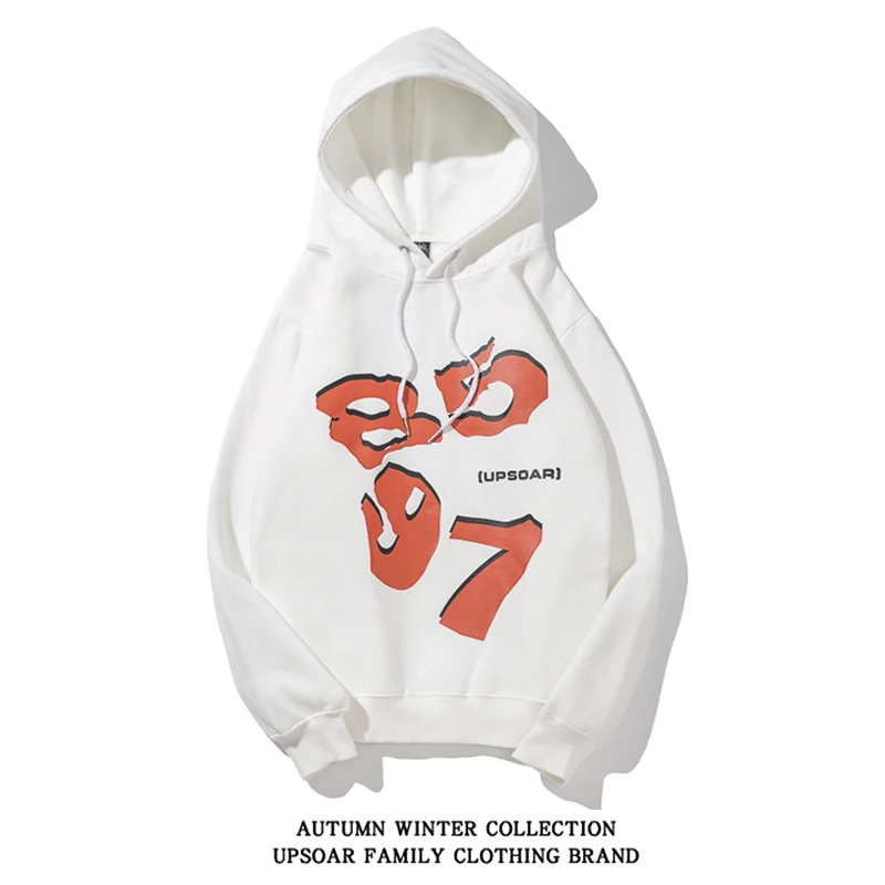 OSCN7 High Street Print Fleeve Hooded Sweatshirt Woman Fall Streetwear Plus Velvet Oversize Hoodies Womans 924