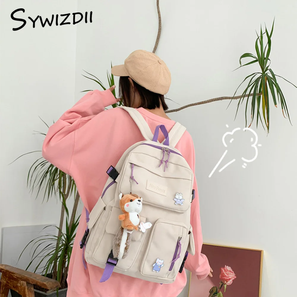 SYWIZDII-mochila de estilo Preppy para mujer, morral bonito a la moda para mujer, bolso de Escuela Japonesa coreano de gran capacidad