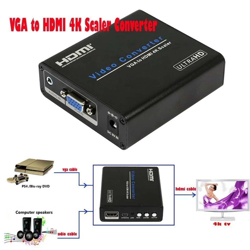 ABHU-Vga к Hdmi 4K Scaler аудио Vga вход к Hdmi выход 4K x 2K аналого-цифровой адаптер(США штекер